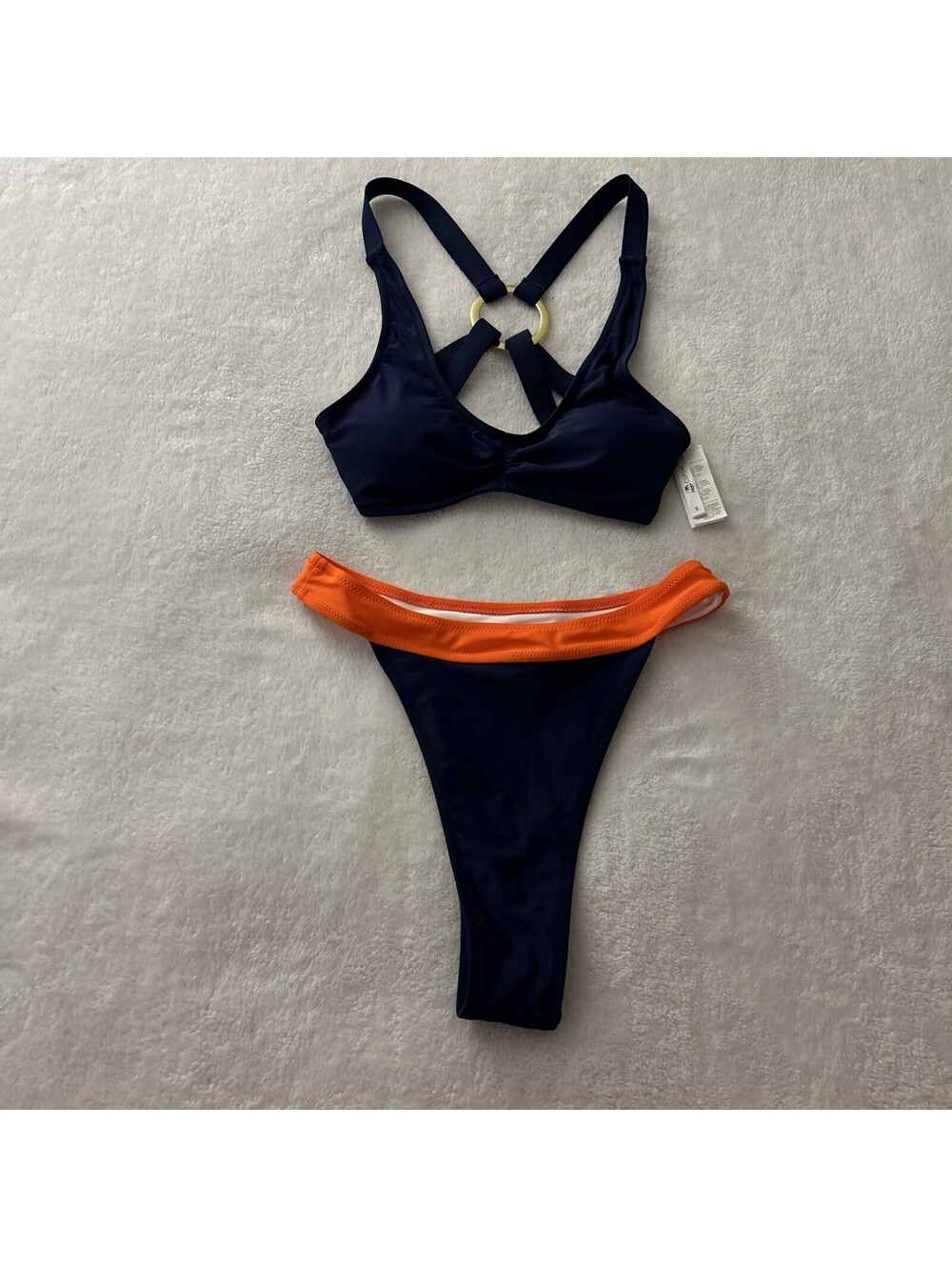 CUPSHE 2 Piece Blue & Neon Orange Bikini Set Size Small